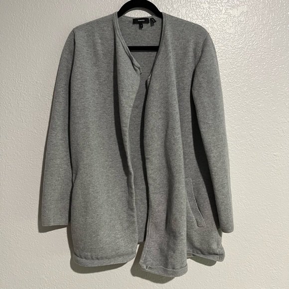 Theory Gray Nyma Ko Merino Wool Angora Blend Open Front Cardigan Lagenlook